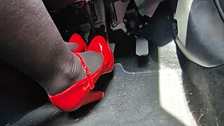 Driving To Work While Pumping Pedals In Heels And Leggings