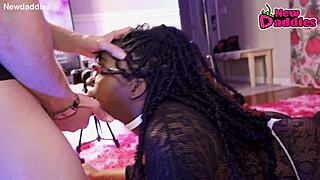 does this ebony whore inhale white daddy's big black cock?