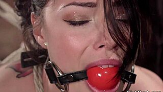 hogtied beauty gets fucked with dildo, deepthroat and choking 😈