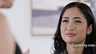 The devil wears a strap-on, and Avery Black Helena loves it! 😈 Lesbian seduction with squirting.