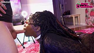 does this ebony whore inhale white daddy's big black cock?