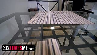 My stepsister enjoys family time with a blindfold on