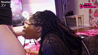 does this ebony whore inhale white daddy's big black cock?