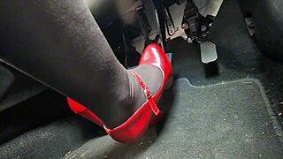 Driving To Work While Pumping Pedals In Heels And Leggings