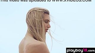 Skinny Italian Milf Blondie Plays with Balloons on Beach