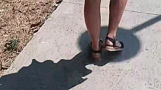 she's strolling naked on the street, flashing passersby