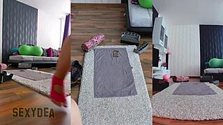 Naked workout in triple cam view