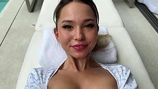 Is this small Asian woman teasing that big penis with a massage?