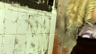 Horny blonde fucks stranger at European gloryhole