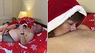 Granny Carmen Claus sucking cock at end of Christmas season.