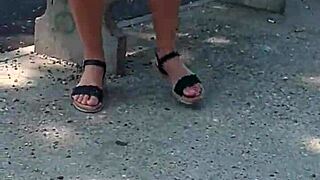 she's strolling naked on the street, flashing passersby