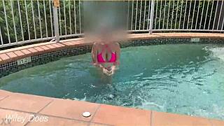 Wife flashes her tits in the hotel pool publicly