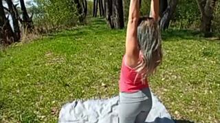 Sweet stepsister sucks dick outdoors eagerly