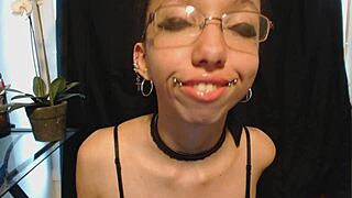 putting on nude lipstick and drooling suggestively