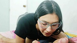 hot stepsister in schoolgirl outfit shows skirt to stepdad and ends up on his bed, so tight