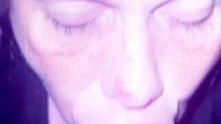 Mature Brunette Gives No Teeth Gumjob And Gets Cum On Face Accidentally