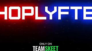 Cosplay models Lily Starfire and Angel Windell attempt to steal slutty costumes in office threesome