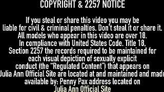 Busty Julia Ann teases her wet clit in solo play.