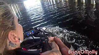 stephanie love and brian omally enjoying outdoor jet-ski ride with teasing touches