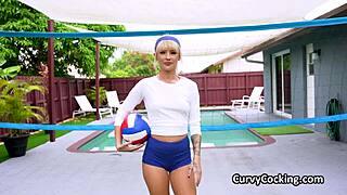 fit blonde stretching before sucking dick