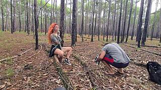 I followed this gorgeous redhead Latina doing exhibitionism on the trail, leading to full outdoor sex.