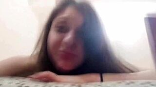 Latina teen Talia fingers her pussy and deepthroats dildo in solo casting