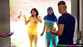 Intense Family Orgy Swaps Step-Daughters On Halloween Sofa