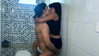 stepsister enters bathroom while brother takes bath