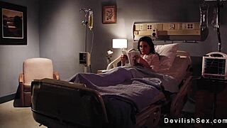 Feeling intense pleasure as the sexy nurse sucks the cop's big cock in the hospital.