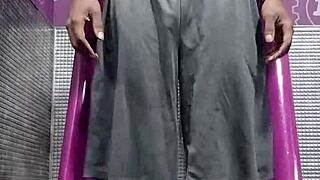 working out on the machine in the gym with my roommate