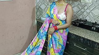 An Indian bride has first-time sex with her devar in the kitchen, complete with dirty talk