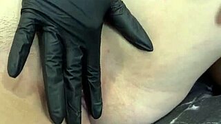 i'm fingering this sexy babe with gloves, oh god it's so wet... wait, no, the other one is licking too!