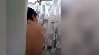 cute latina showering on webcam