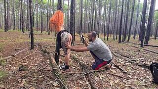 I followed this gorgeous redhead Latina doing exhibitionism on the trail, leading to full outdoor sex.