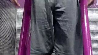 working out on the machine in the gym with my roommate