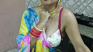 An Indian bride has first-time sex with her devar in the kitchen, complete with dirty talk