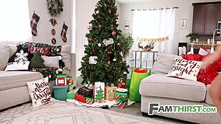 Intense taboo Christmas threesome with mother-in-law and milf fucking wildly