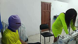 an old whore in lingerie gets groped at work, ass shaking under domination