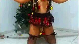 Wife Transformed Into Bound Slave For Intense BDSM Humiliation. Choking Gagging And Sucking On Christmas.