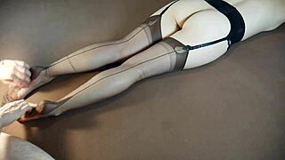 Horny milf in stockings moans during soles massage and tickling