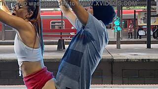 watch this couple fucking in the train terminal out in public.