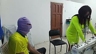 an old whore in lingerie gets groped at work, ass shaking under domination