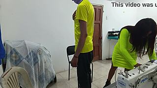 an old whore in lingerie gets groped at work, ass shaking under domination