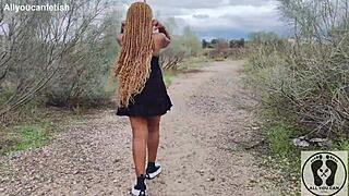 Ebony Woman With Big Ass Walks In Upskirt Sneakers