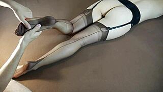 Horny milf in stockings moans during soles massage and tickling