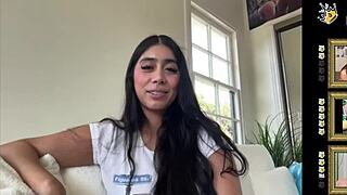 violet myers dives deeper into the casting interview, showing off her big tits and ass backstage