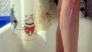 Busty teen 18+ washes her perfect feet in shower