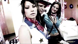 Two amazing chicks intensely playing with cocks together