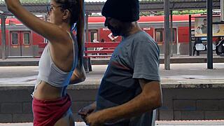 watch this couple fucking in the train terminal out in public.