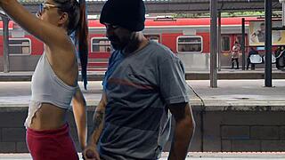 watch this couple fucking in the train terminal out in public.